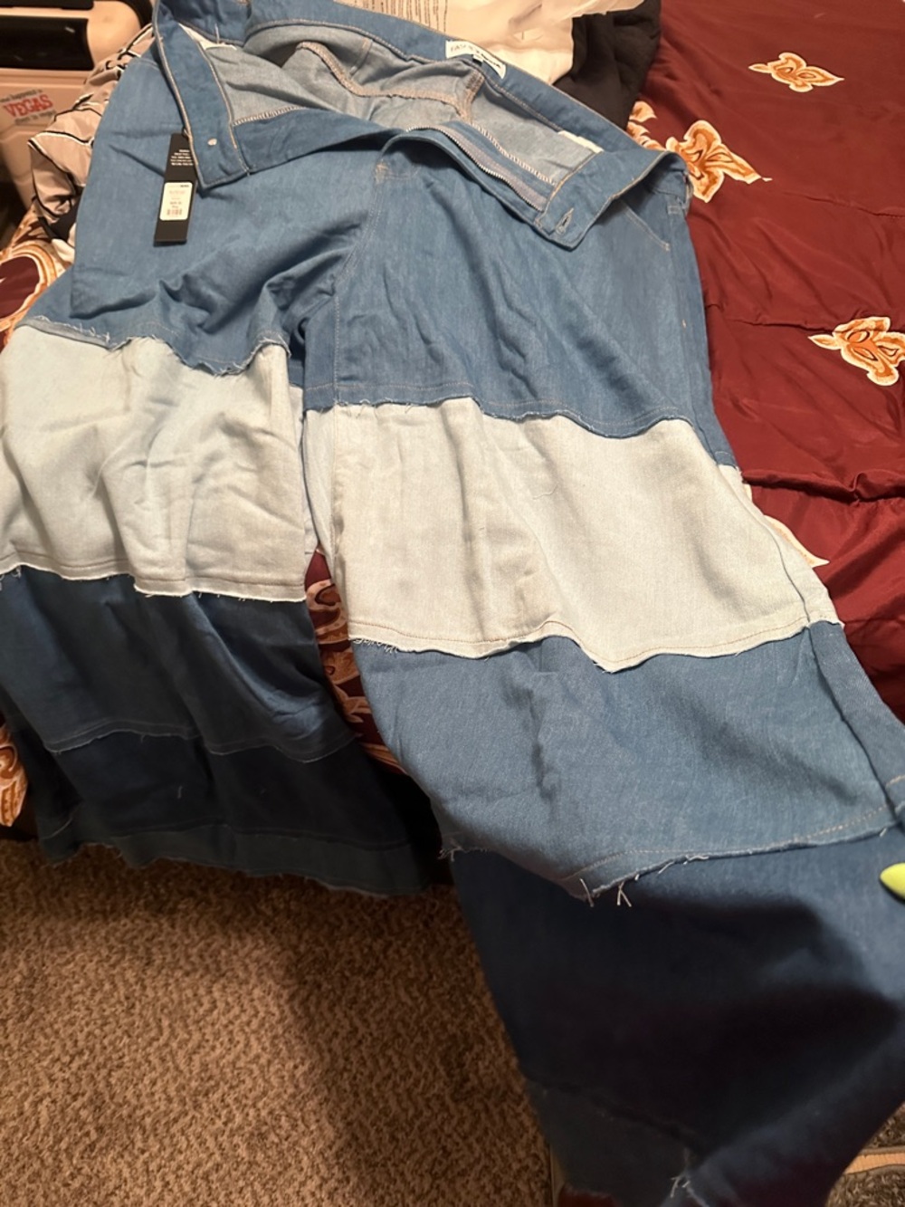Fashion Nova Colorblock Patchwork Wide-Leg Jeans in Multiple Blues